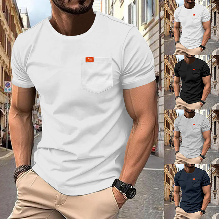 Herren nan klassisches Rundhals-T-Shirt mit Brusttasche und verstärktem Saum Echo Archiv