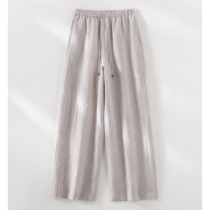 Damen Leichte Hochbund-Loungehose aus Leinenmix mit Tunnelzug und Nadelstreifen-Optik Echoarchiv
