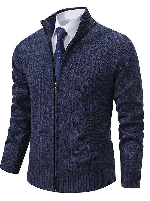 Herren modische Strickjacke mit strukturiertem Zopfdesign und hoher Stehkragen Echoarchiv
