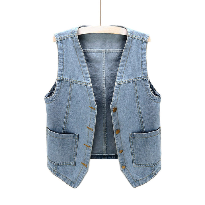 Damen lässige Denim-Weste mit Knopfdetails und aufgesetzten Taschen Echo Archiv