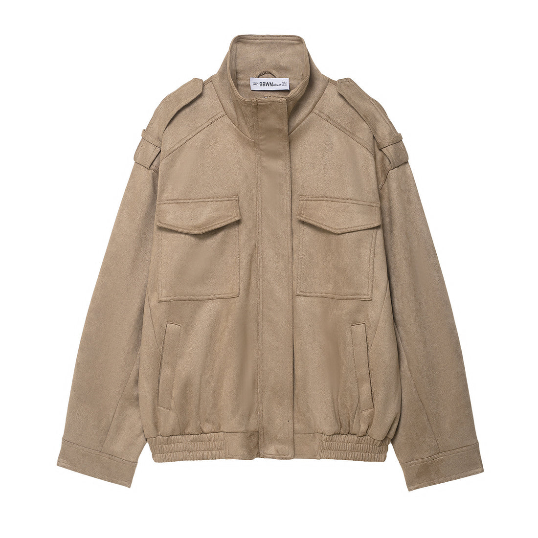 Damen Field‑Bomberjacke in Veloursleder‑Optik mit hoher Kragenpartie, Pattentaschen und Epauletten Echoarchiv