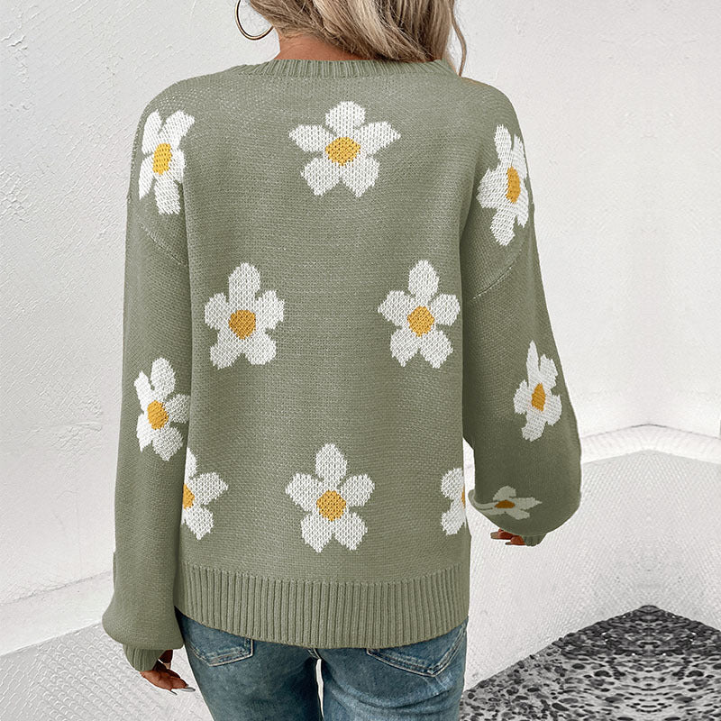 Damen Gemusterter Strickpullover mit Blumenmotiv Echo Archiv