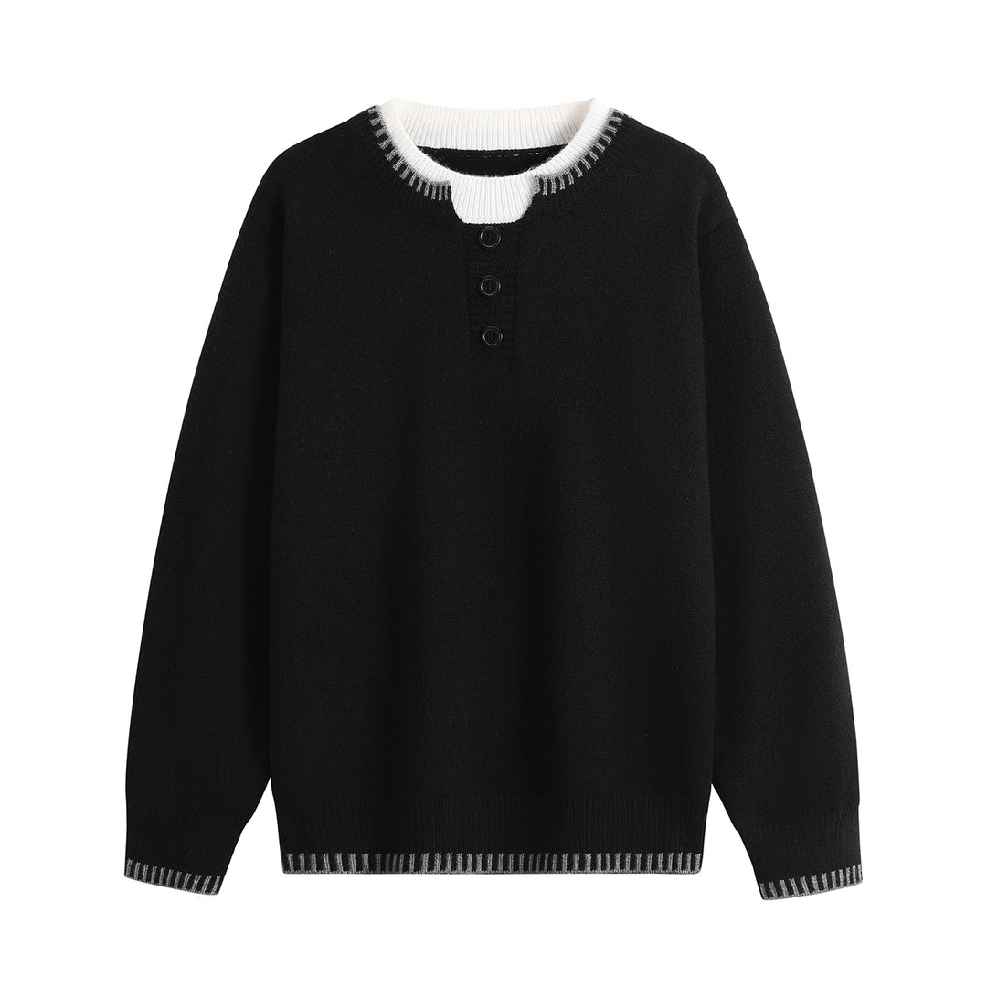 Unisex Feinstrick-Henley-Pullover mit kontrastreichem Rippkragen & Dreiknopfleiste Echoarchiv