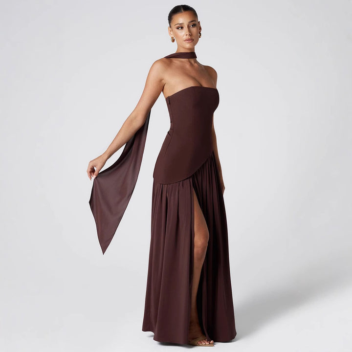 Damen Maxikleid mit schulterfreiem Design und dekorativem Wickelausschnitt Echo Archiv