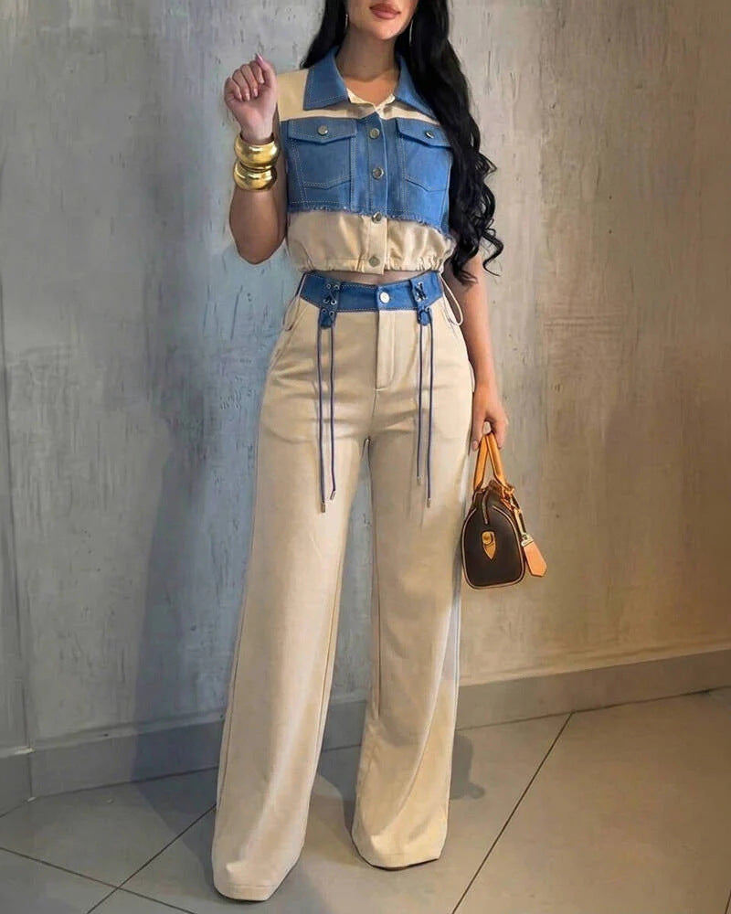 Damen Modischer Overall mit Denim-Design und Stylish-Bund Echo Archiv