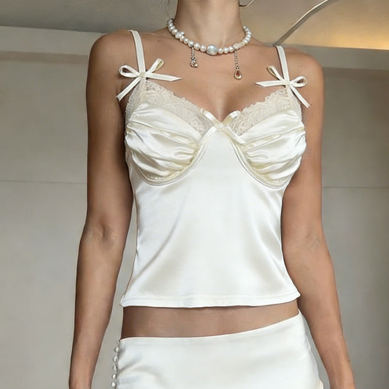 Damen Satin-Camisole mit Spitze und verspielten Schleifen Echo Archiv