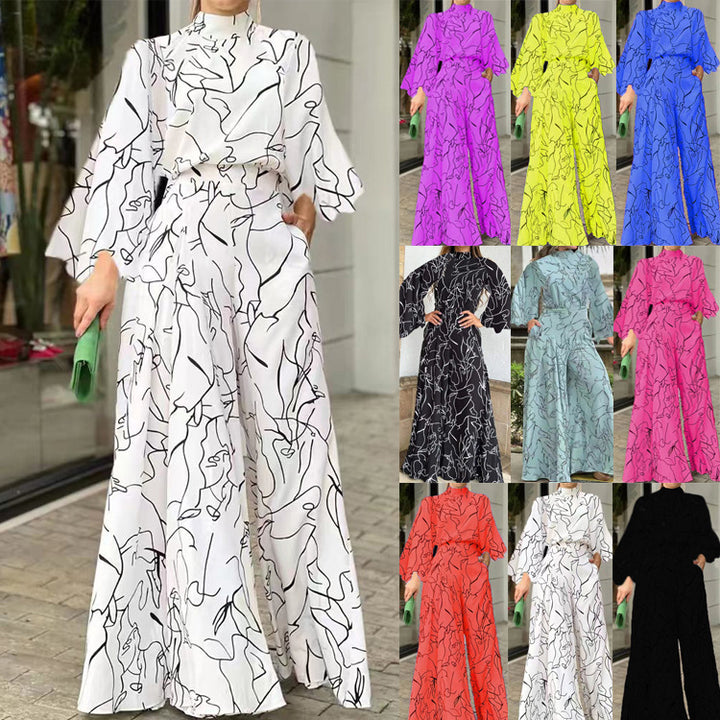 Damen Eleganter Longline Jumpsuit mit Stehkragen, Ballonärmeln und Seitentaschen Echoarchiv
