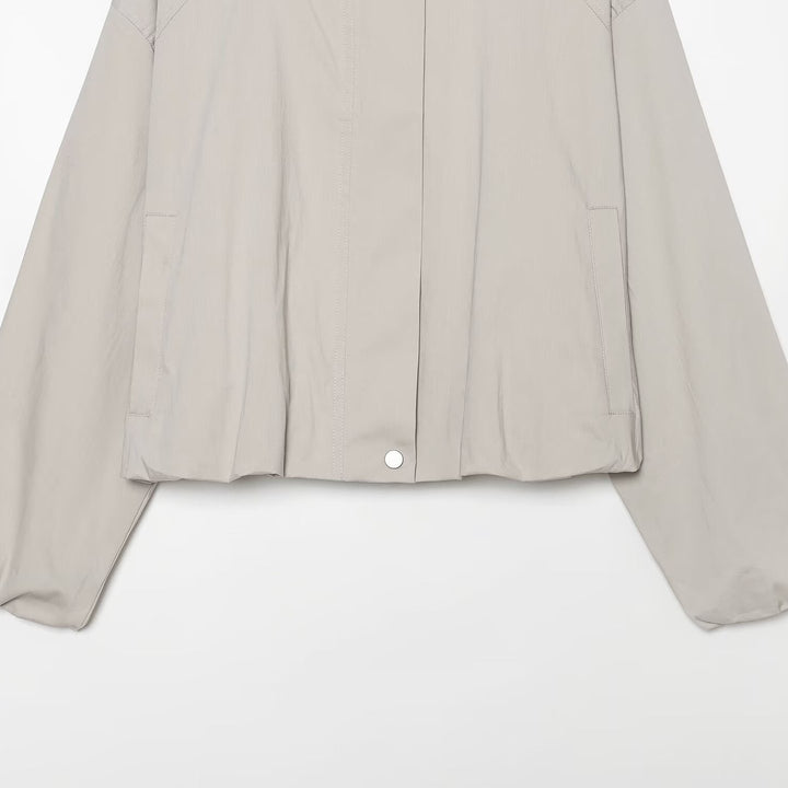 Damen Leichte Cropped Übergangsjacke mit Stehkragen und verdecktem Reißverschluss Echoarchiv