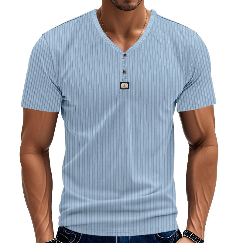 Herren Kurzarm-Henley-T-Shirt mit eleganter Struktur und modischen Knöpfen Echoarchiv