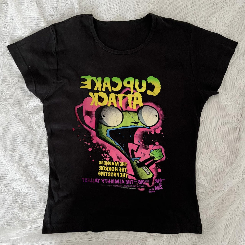 Damen T-Shirt mit kreativem Cupcake-Motiv und modernem Druck Echo Archiv