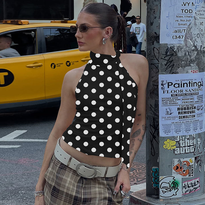 Damen asymmetrisches Polka-Dot-Top mit hohen Schnittlinien und elegantem Halterdesign Echo Archiv