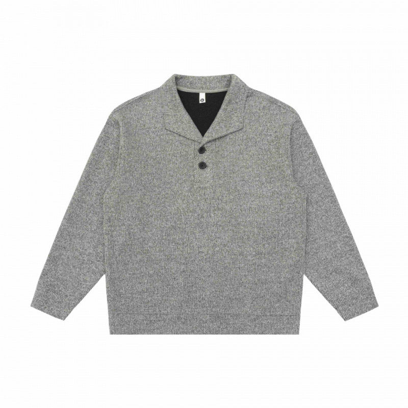 Herren Grobgestrickter Strickpullover mit Schalkragen und Knopfleiste Echo Archiv