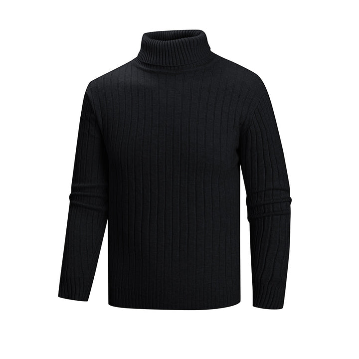 Herren eleganter Pullover mit hohem Kragen und feiner Rippenstruktur Echoarchiv