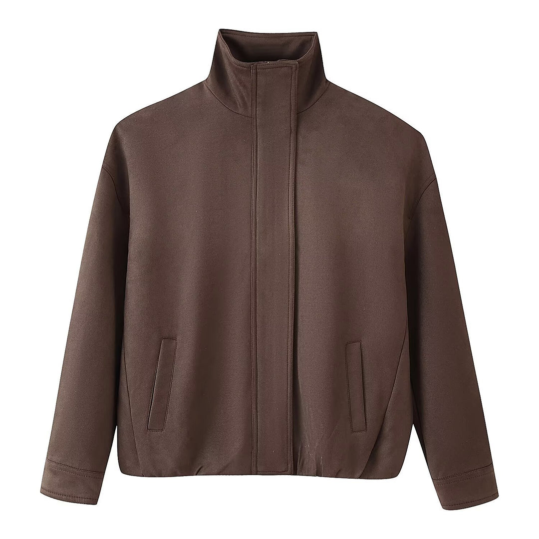Damen Boxy Kurzjacke mit hohem Stehkragen und verdecktem Reißverschluss Echo Archiv