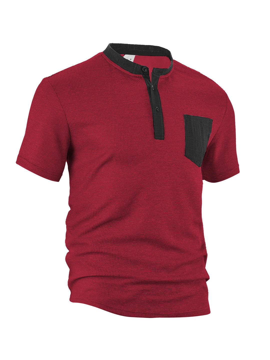 Herren modisches Kurzarm-Henley-Shirt mit strukturierter Oberfläche und praktischer Brusttasche Echoarchiv