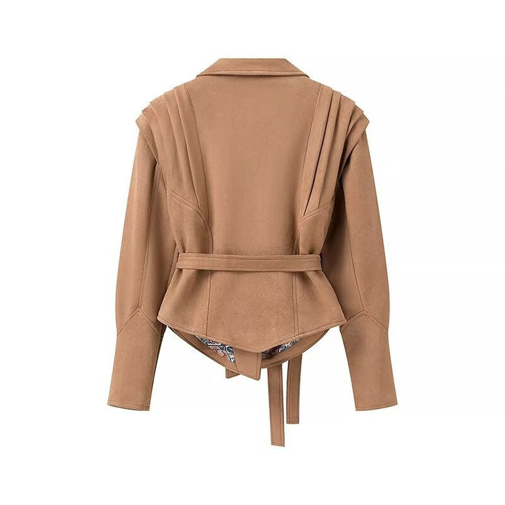 Damen nan taillierte Veloursoptik Blazerjacke mit Bindegürtel, betonter Schulter und gemusterter Innenfütterung Echo Archiv