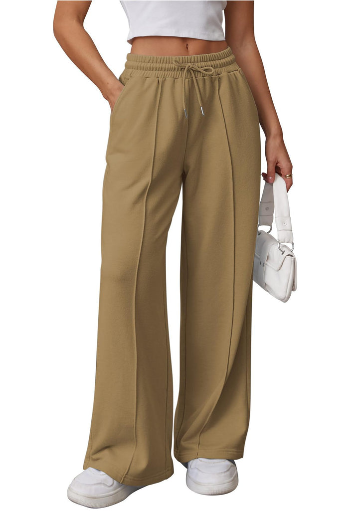 Damen nan High-Waist Relax-Freizeithose mit doppeltem Rippbund, sichtbarer Bügelfalte und weitem Bein Echo Archiv