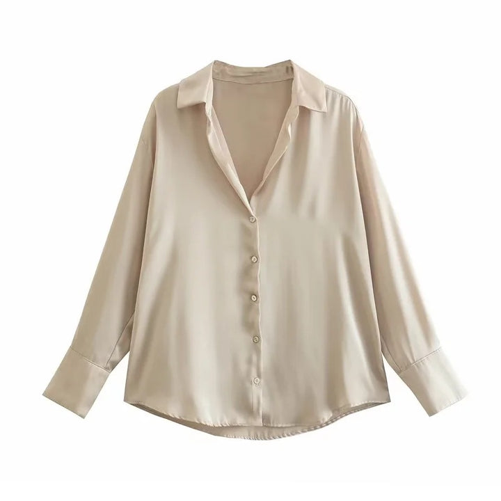 Damen Oversized Satinbluse mit Hemdkragen und breiten Manschetten Echo Archiv