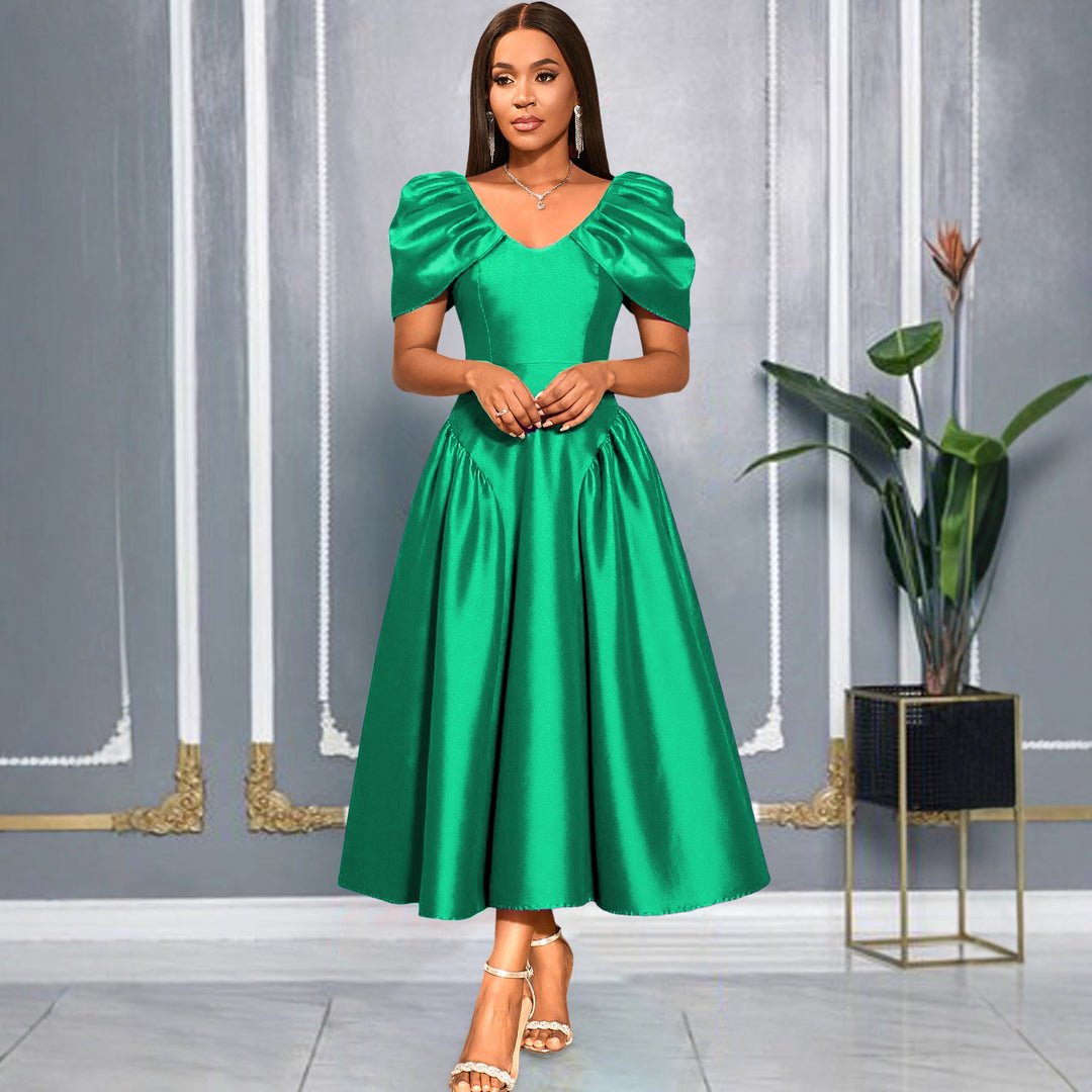 Damen elegantes Midikleid mit voluminösen Puffärmeln und schwingendem Rock Echo Archiv
