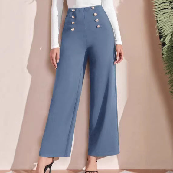 Damen nan hohe Taillenhose mit weitem Bein, maritim inspirierten Zierknöpfen Echo Archiv