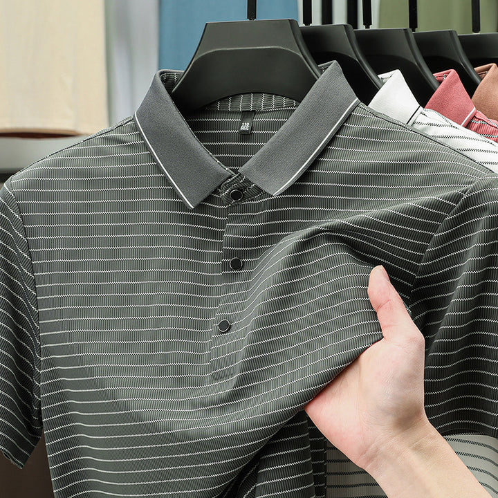 Herren modisches Kurzarm Poloshirt mit feinem Streifenmuster und atmungsaktiver Technologie Echoarchiv