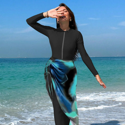 Damen sportlicher Langarm-Surfsuit mit raffinierten Wickeldetails Echo Archiv