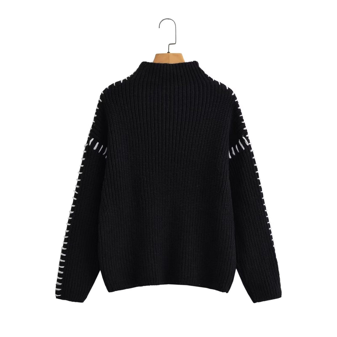 Damen Oversize-Strickpullover mit Stehkragen, Ballonärmeln und Ziernaht Echo Archiv