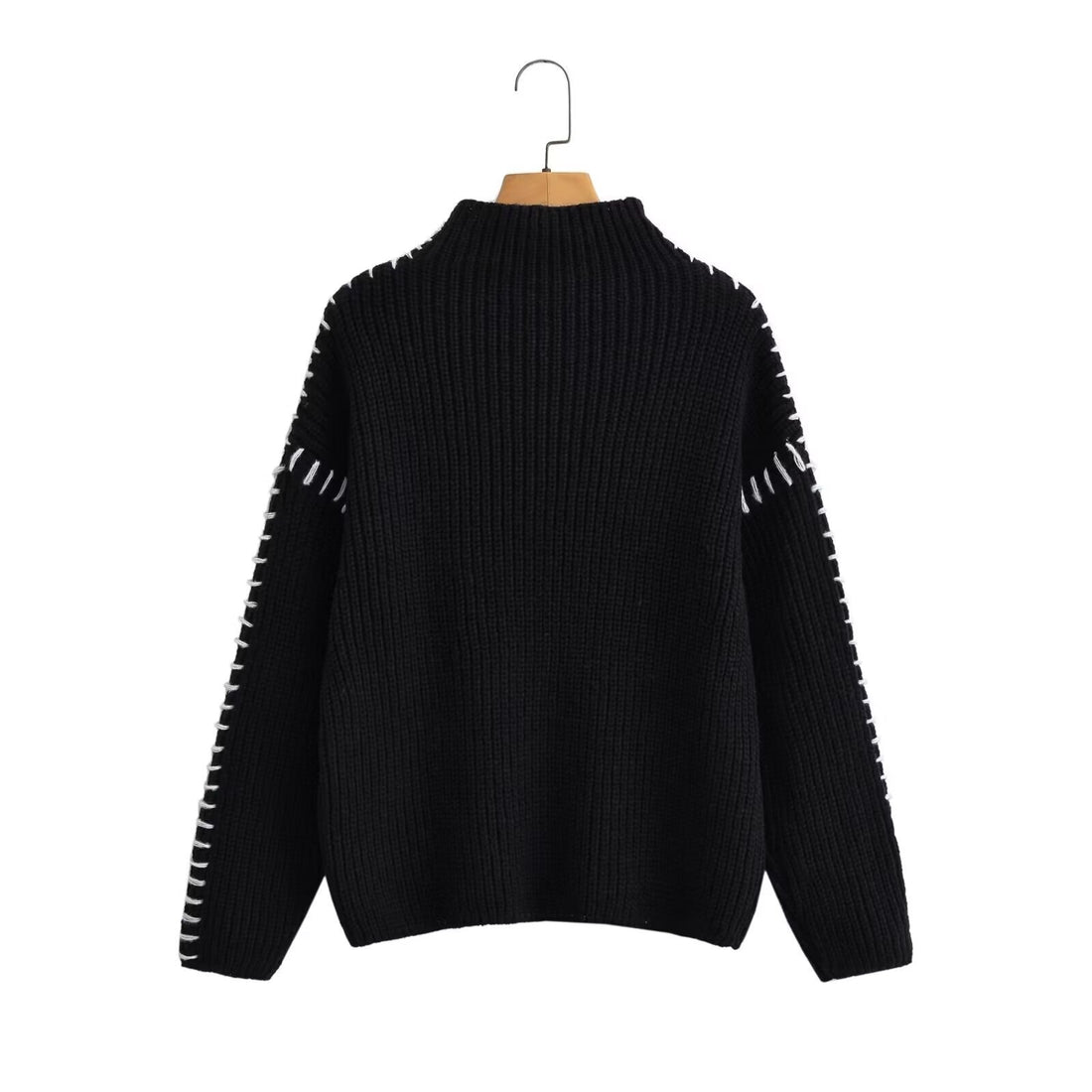 Damen Oversize Strickpullover mit Stehkragen und Zierstich-Ärmeln Echo Archiv