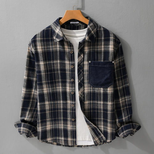Herren kariertes Flanell-Overshirt im Relaxed-Fit mit kontrastierter Brusttasche Echoarchiv