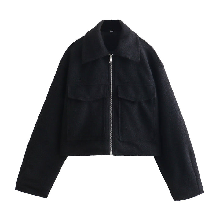 Damen Kurze Bouclé‑Jacke im Boxy‑Cut mit Reißverschluss und Pattentaschen Echo Archiv