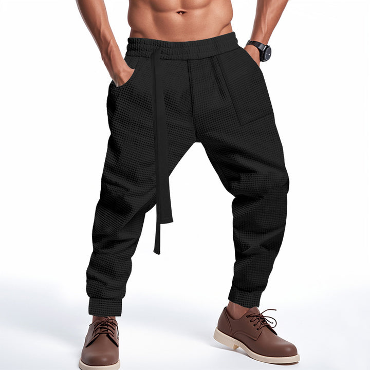 Herren lässige Freizeithose im stylischen Waffelmuster mit praktischer Kordelzug Echoarchiv
