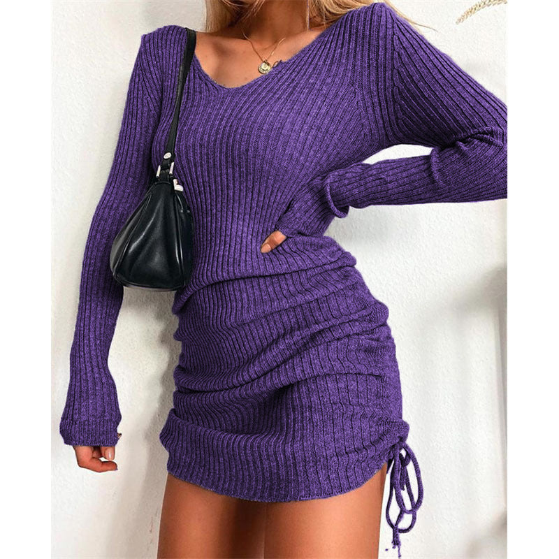 Damen Strick Mini-Kleid mit Raffung und V-Ausschnitt Echo Archiv