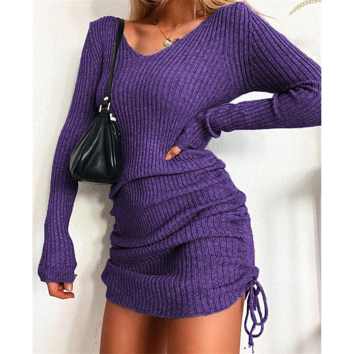 Damen Strick Mini-Kleid mit Raffung und V-Ausschnitt Echo Archiv