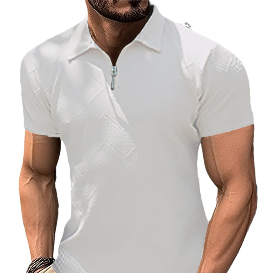 Herren Poloshirt mit kurzem Reißverschluss und strukturiertem Design Echoarchiv