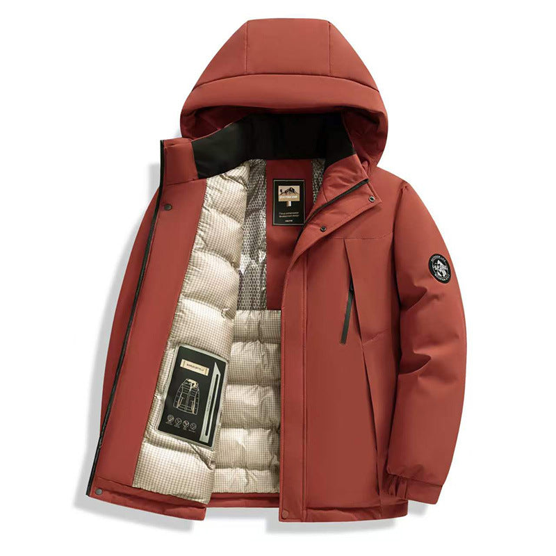 Herren Winddichte Thermo-Parka mit abnehmbarer Kapuze, Stehkragen & versteckten Reißverschlusstaschen Echoarchiv