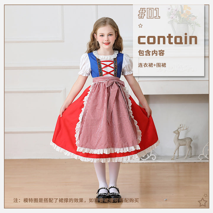 Damen nan traditionelles Kinder-Dirndl Kleid mit geraffter Schürze und Spitzenbesatz Echo Archiv