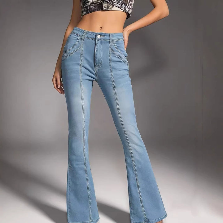 Damen nan hochgeschnittene taillierte Flared-Jeans mit mittiger Nahtführung und figurformender Hüftpartie Echo Archiv