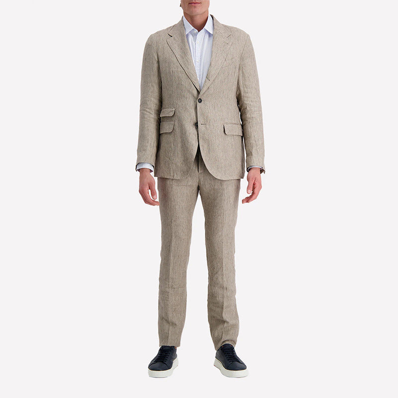 Herren eleganter Leinenanzug mit feinem Schnitt und praktischen Taschen Echoarchiv