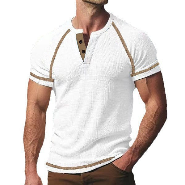 Herren Kurzarm-Henley-T-Shirt mit Kontrastakzenten Echoarchiv