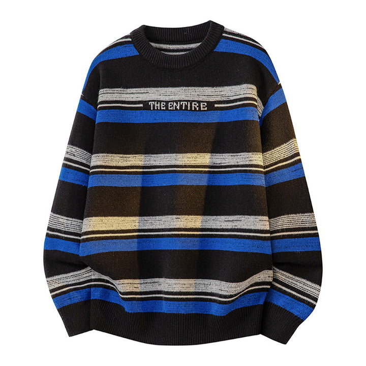 Unisex Oversize-Strickpullover mit maritimen Streifen, geripptem Saum & atmungsaktivem Baumwollmix Echoarchiv