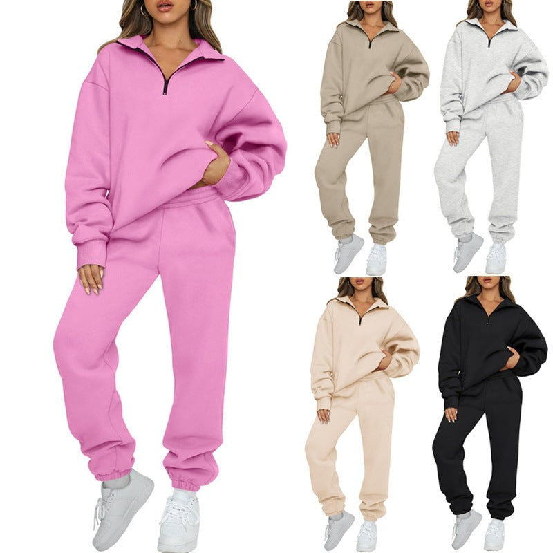 Damen nan Halbzip-Loungewear-Set mit übergroßem Kragenpullover und taillierter Jogginghose mit elastischem Bund Echo Archiv
