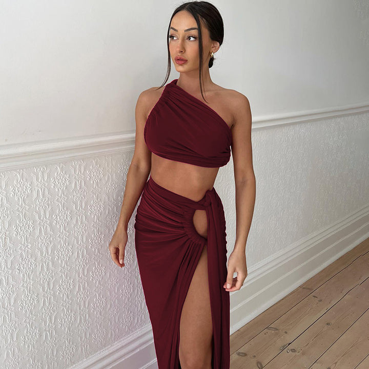 Damen Elegantes Wickelkleid mit einseitigem Schulterdesign Echo Archiv