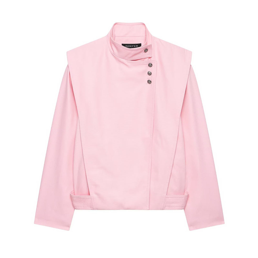 Damen Taillierte Cropped-Jacke mit asymmetrischem Stehkragen und dekorativen Druckknöpfen Echo Archiv