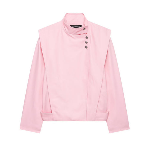 Damen Taillierte Cropped-Jacke mit asymmetrischem Stehkragen und dekorativen Druckknöpfen Echo Archiv