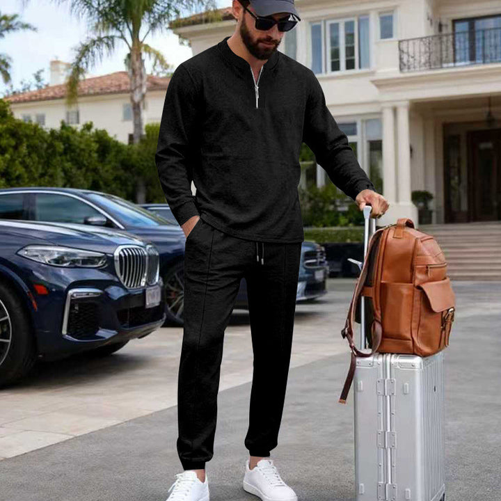 Herren Leichtes Henley-Loungewear-Set mit Kontrastkragen, Tunnelzug-Jogger und elastischen Bündchen – Marzano