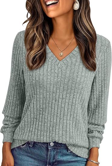 Damen Weicher Rippstrickpullover mit V-Ausschnitt Echo Archiv