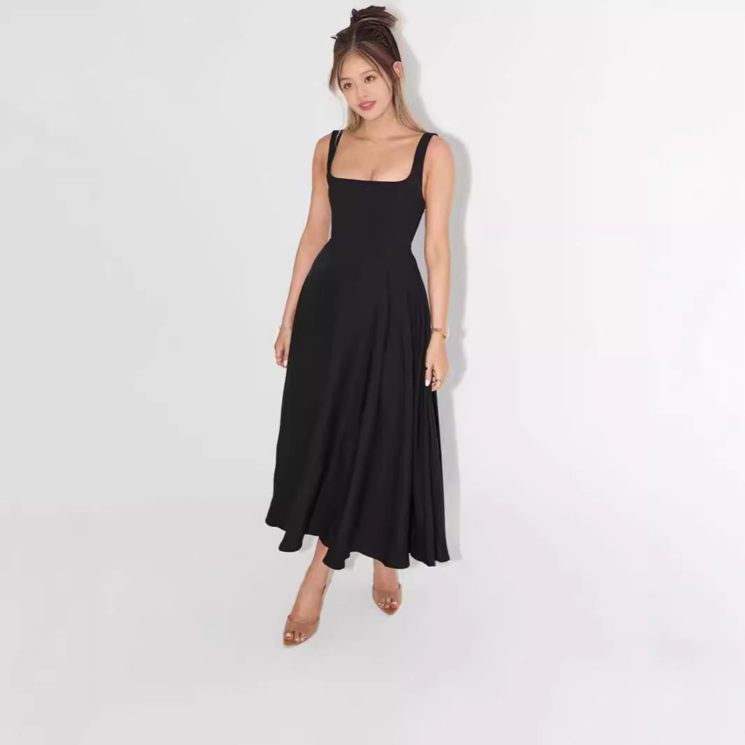 Damen A-Linien Maxikleid mit quadratischem Ausschnitt und fließendem Stoff Echoarchiv