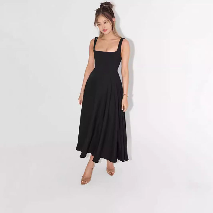 Damen A-Linien Maxikleid mit quadratischem Ausschnitt und fließendem Stoff Echoarchiv
