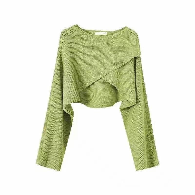 Damen lässiger Cropped-Pullover mit asymmetrischem Schnitt und strukturierter Oberfläche Echoarchiv