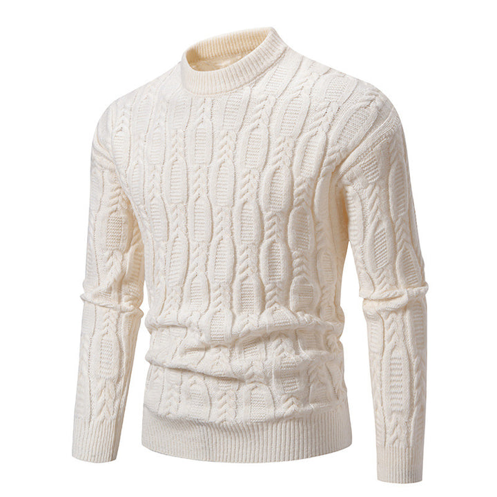 Herren Strickpullover mit modernem Zopfmuster und hohem Kragen Echoarchiv